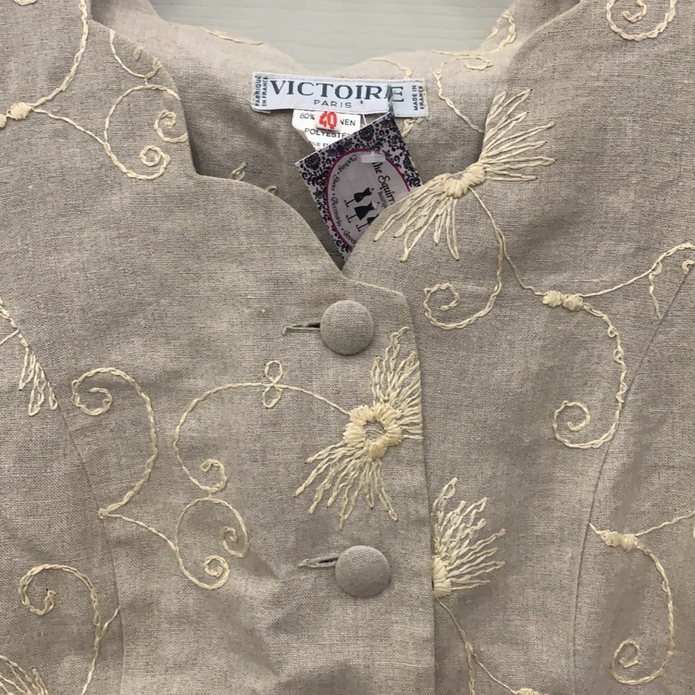 VINTAGE VICTOIRE PARIS linen 2pc skirt suit - Picture 2 of 7